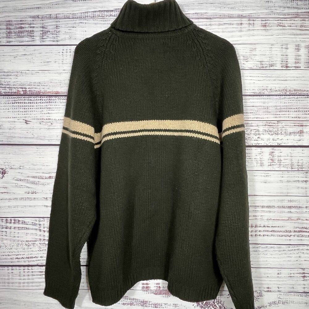 Vtg Abercrombie & Fitch Mens Green XL Wool Sweater Turtleneck Military Chunky - Picture 2 of 9